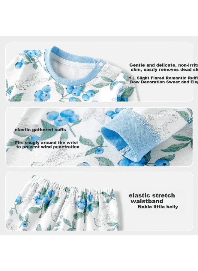 YISHUANGER Yishuang'er Baby Thermal Underwear Set Spring Autumn Winter Baby Round Neck Belly Protection Autumn Clothes Pink Cat Pattern Size 80 - Image 4