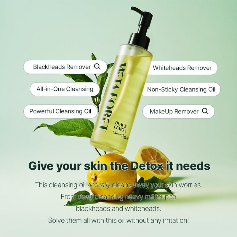 META FORET METAFORET Black Lemon Cleansing Oil 200ml/6.76fl.oz Makeup & Sunscreen Remover, Face Cleanser, Sebum Control, Deep Cleansing - Image 2