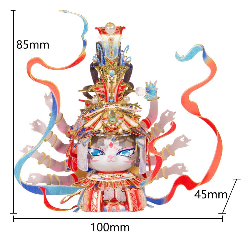 MU 3D Metal Puzzles Assembling Buddhist Kwan Yin Statue Kitty Cat Figures, Zen Gift Cultural Relic Replicas The Flying Apsaras Metal Model Kits Building, Hobby Collectables Presents Home Desk Decor - Image 2