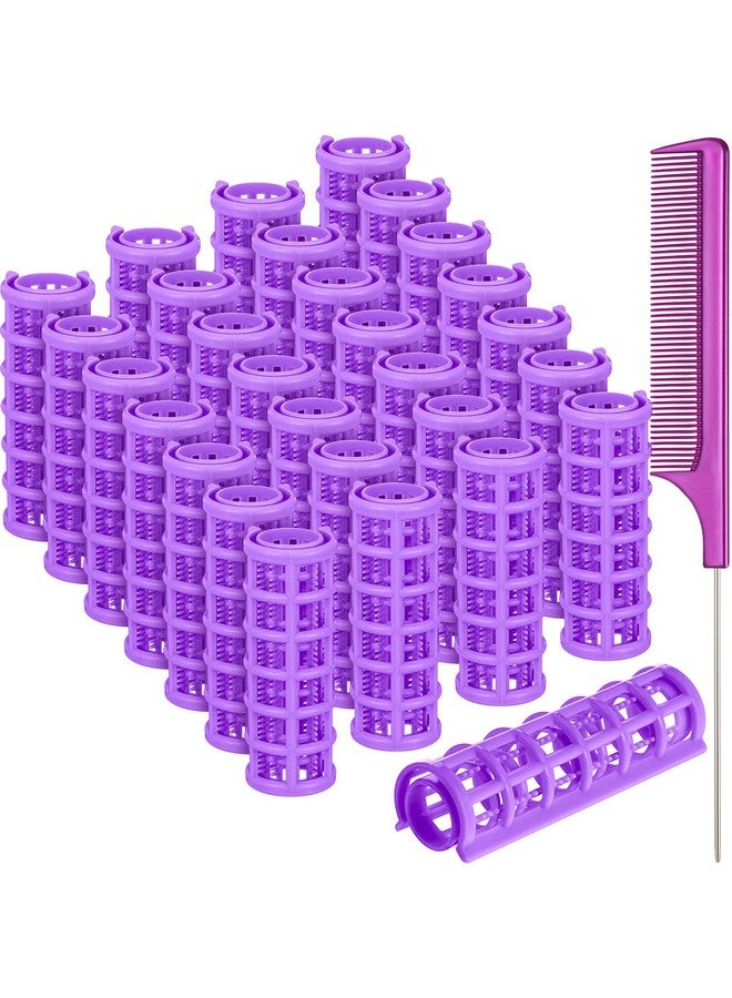 Syhood 28 Pieces Hair Roller 0.6 Inch/ 1.5 Cm Small Size Plastic Hair Rollers Hair Curlers With Steel Pintail Comb Rat Tail Comb For Short Hair Long Hair Hairdressing Styling Tools (Purple) - Image 2