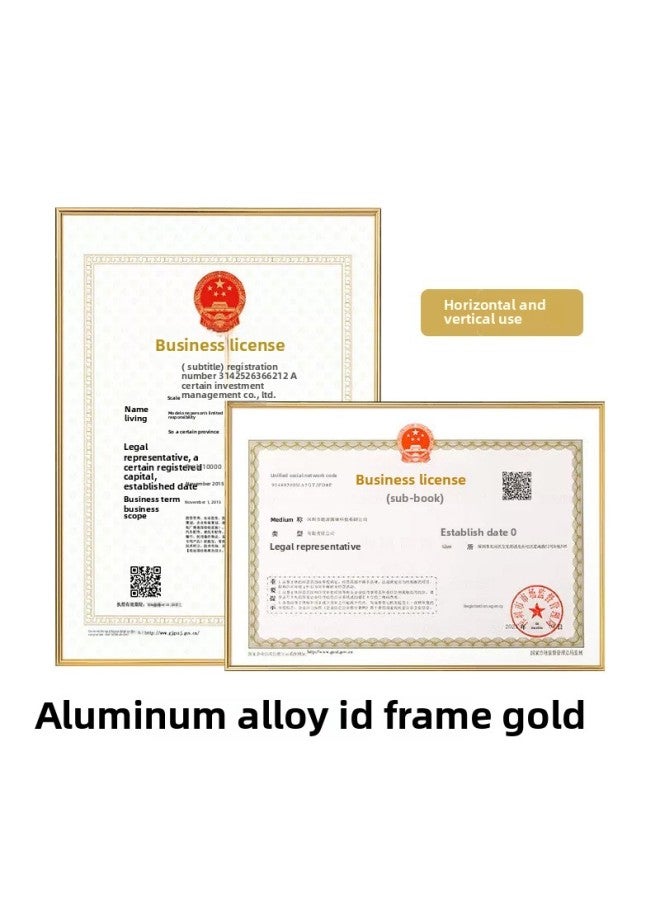 The Original Copy Of The Business License Framework For Yujia Is A Protective Cover With Wall A3 Certificate Cabinet Bulletin Board A4 Food Hygiene License-Color:A4 Business License [sub-frame] (29.7*21) Can Be Hung Horizontally And Vertically - Gold [aluminum Alloy]  - Image 1