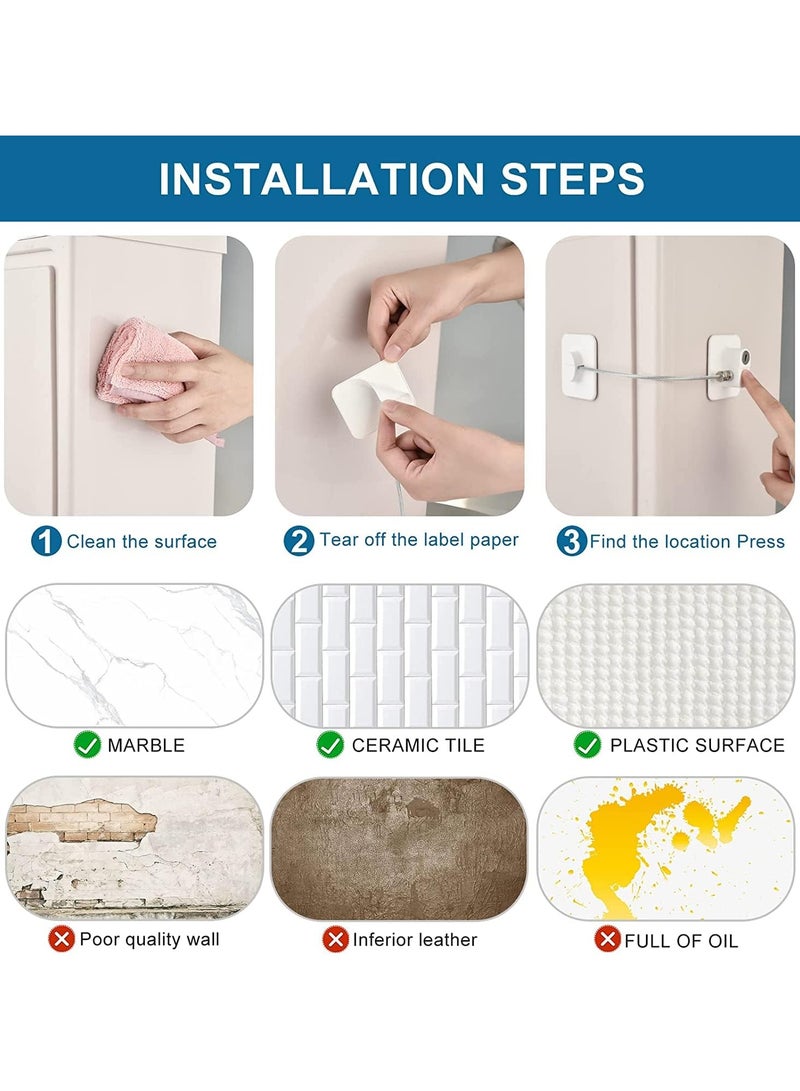 قفل نافذة سلكي أمان 2 قطع مع مفتاح، حماية ضد السقوط، قفل لحماية الأطفال والحيوانات الأليفة، مناسب للثلاجات، الخزائن، الأبواب، الفريزر، الأدراج، مع خيار التركيب باللصق أو بالبراغي، من سبائك الزنك، أبيض - Image 5