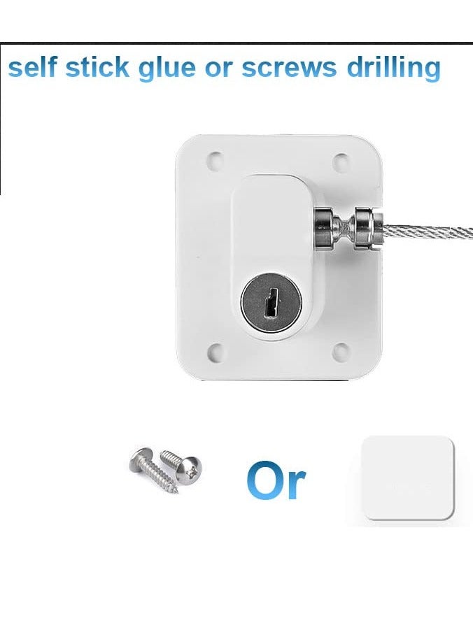 قفل نافذة سلكي أمان 2 قطع مع مفتاح، حماية ضد السقوط، قفل لحماية الأطفال والحيوانات الأليفة، مناسب للثلاجات، الخزائن، الأبواب، الفريزر، الأدراج، مع خيار التركيب باللصق أو بالبراغي، من سبائك الزنك، أبيض - Image 4