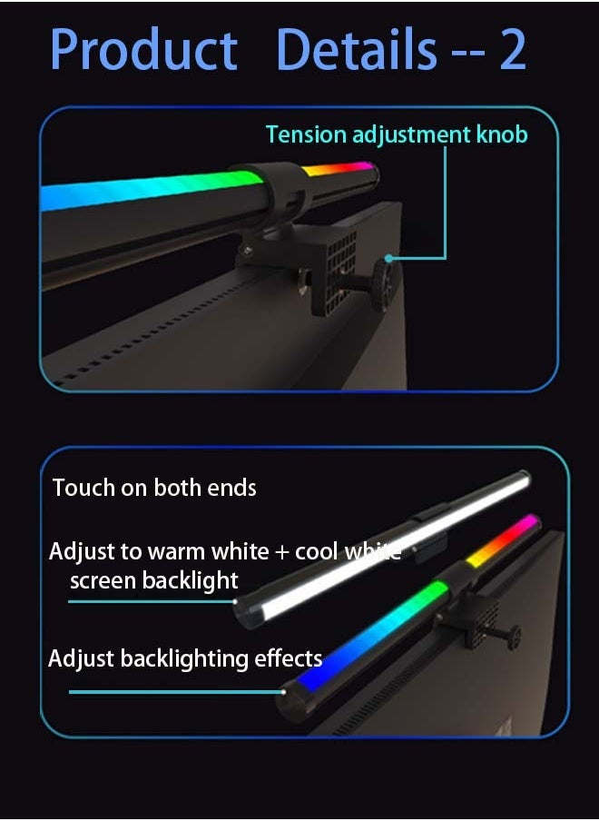 Computer Monitor Light with RGB 3 Color Changing Ambient Light,No Glare Screen Monitor Light,USB Powered LED E-Reading Desk Lamps Touch Control for Office/Home/Gaming/Desk 442x24mm