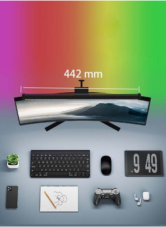 Computer Monitor Light with RGB 3 Color Changing Ambient Light,No Glare Screen Monitor Light,USB Powered LED E-Reading Desk Lamps Touch Control for Office/Home/Gaming/Desk 442x24mm