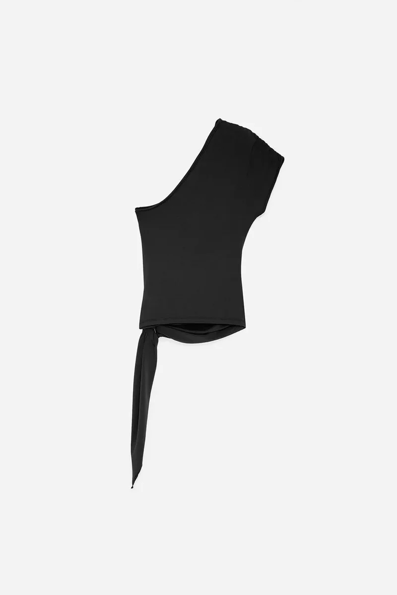Dilvin Black DILVIN Asymmetrical Tie Detail Blouse for Women | Best Price UAE