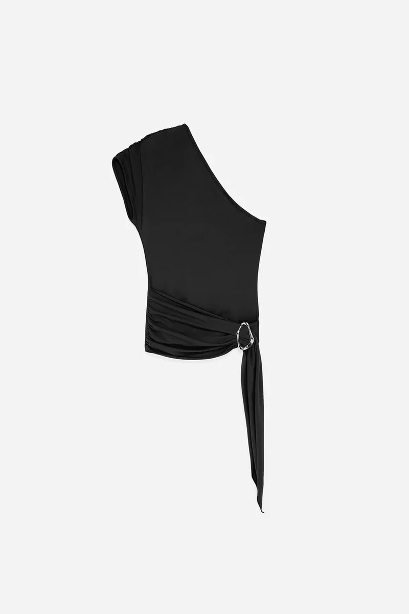 Dilvin Black DILVIN Asymmetrical Tie Detail Blouse for Women | Best Price UAE