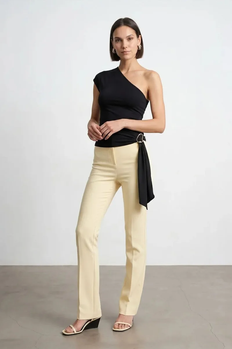 Dilvin Black DILVIN Asymmetrical Tie Detail Blouse for Women | Best Price UAE