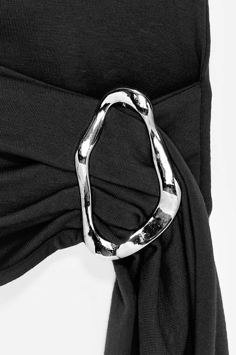 Dilvin Black DILVIN Asymmetrical Tie Detail Blouse for Women | Best Price UAE