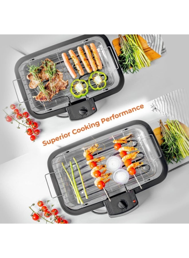 شواية كهربائية قوية 2000 واط مع طاولة شواء قابلة للتعديل، مقبض درجة حرارة قابل للتعديل، شبكة طهي غير لاصقة، تصميم يقلل من الدخان للشواء الآمن داخل المنزل ووجبات العائلة - Image 3