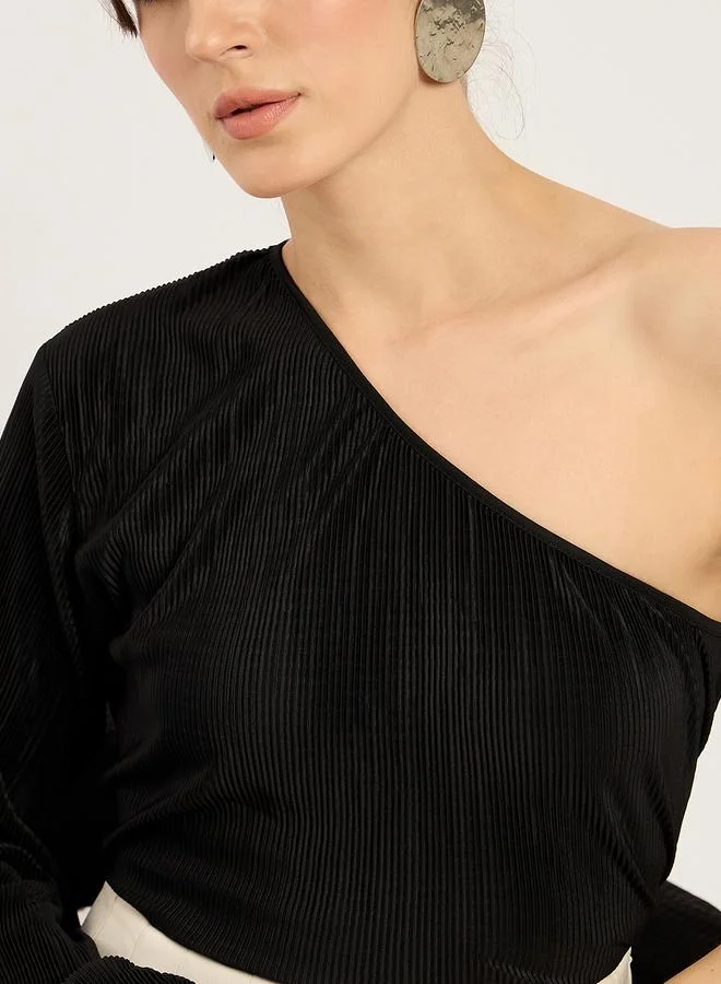Femmella  Black Plisse One Shoulder Top for Women | Best Price UAE