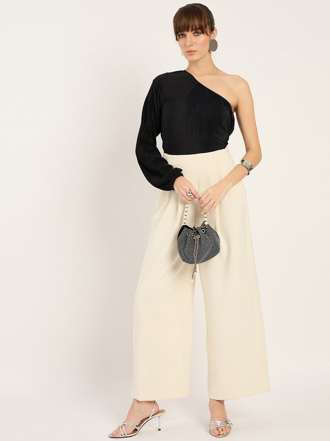 Femmella Black Plisse One Shoulder Top - Image 4