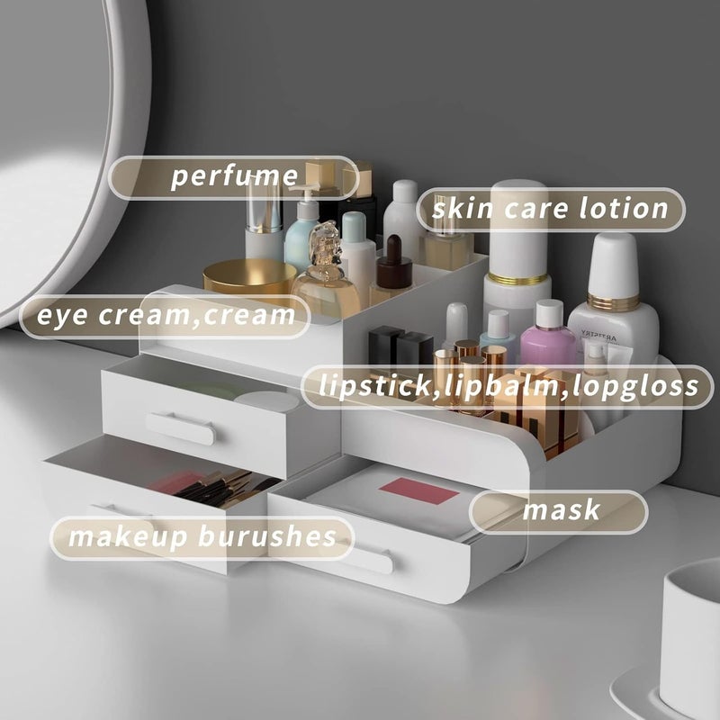 SWIUKPHE منظم مكياج لطاولة الزينة، مع 3 أدراج، سعة كبيرة، مثالي للمكياج ومستحضرات التجميل والعناية بالبشرة، مناسب لطاولة الحمام وخزائن الملابس والمكتب، أبيض - Image 2