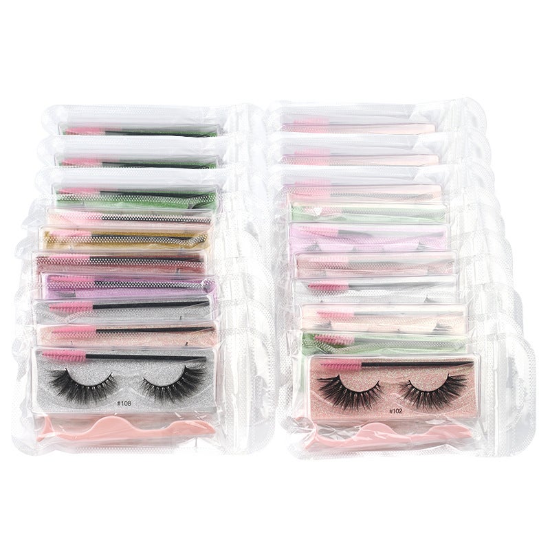 SHIDISHANGPIN 3D Mink-Like False Eyelashes Set with Tweezers and Brush - Image 2