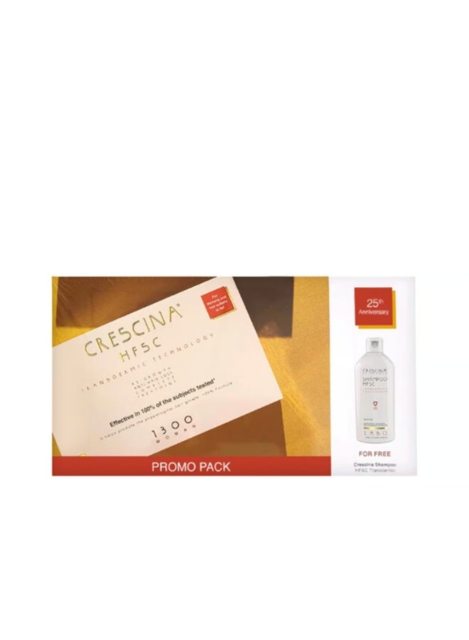 Crescina HFSC Transdermic Treatment 1300 Woman Ampoules 3.5ml x10+10 + Woman Shampoo 200ml - Image 1