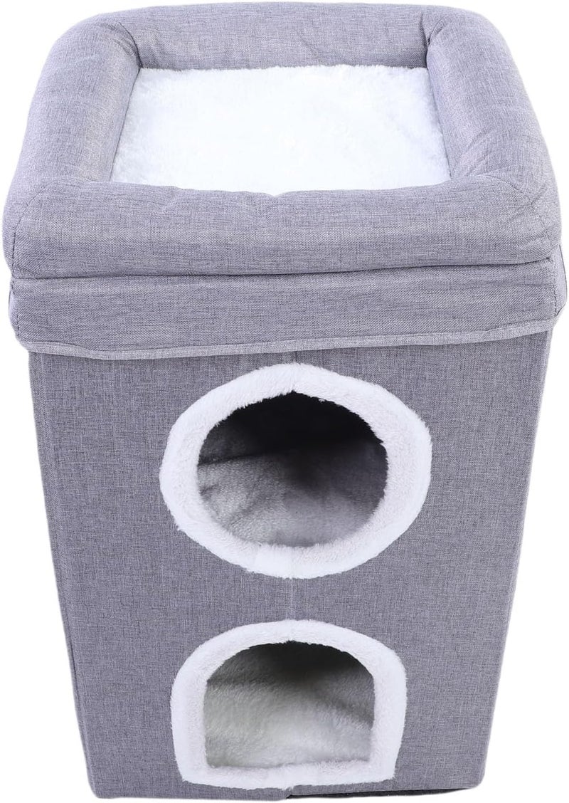Cat House for Indoor Cats, 3-Storey Kitten Condo with Sisal Scratching Board, Foldable AllSeason Covered Cave Bed for Multi Small Pets, 15.7x15.7x24.4 Inches, Sturdy Structure - Image 2