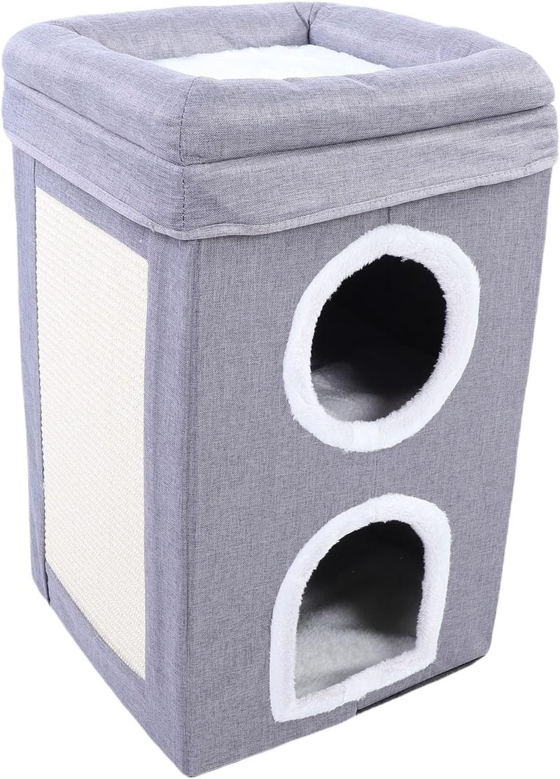 Cat House for Indoor Cats, 3-Storey Kitten Condo with Sisal Scratching Board, Foldable AllSeason Covered Cave Bed for Multi Small Pets, 15.7x15.7x24.4 Inches, Sturdy Structure - Image 3
