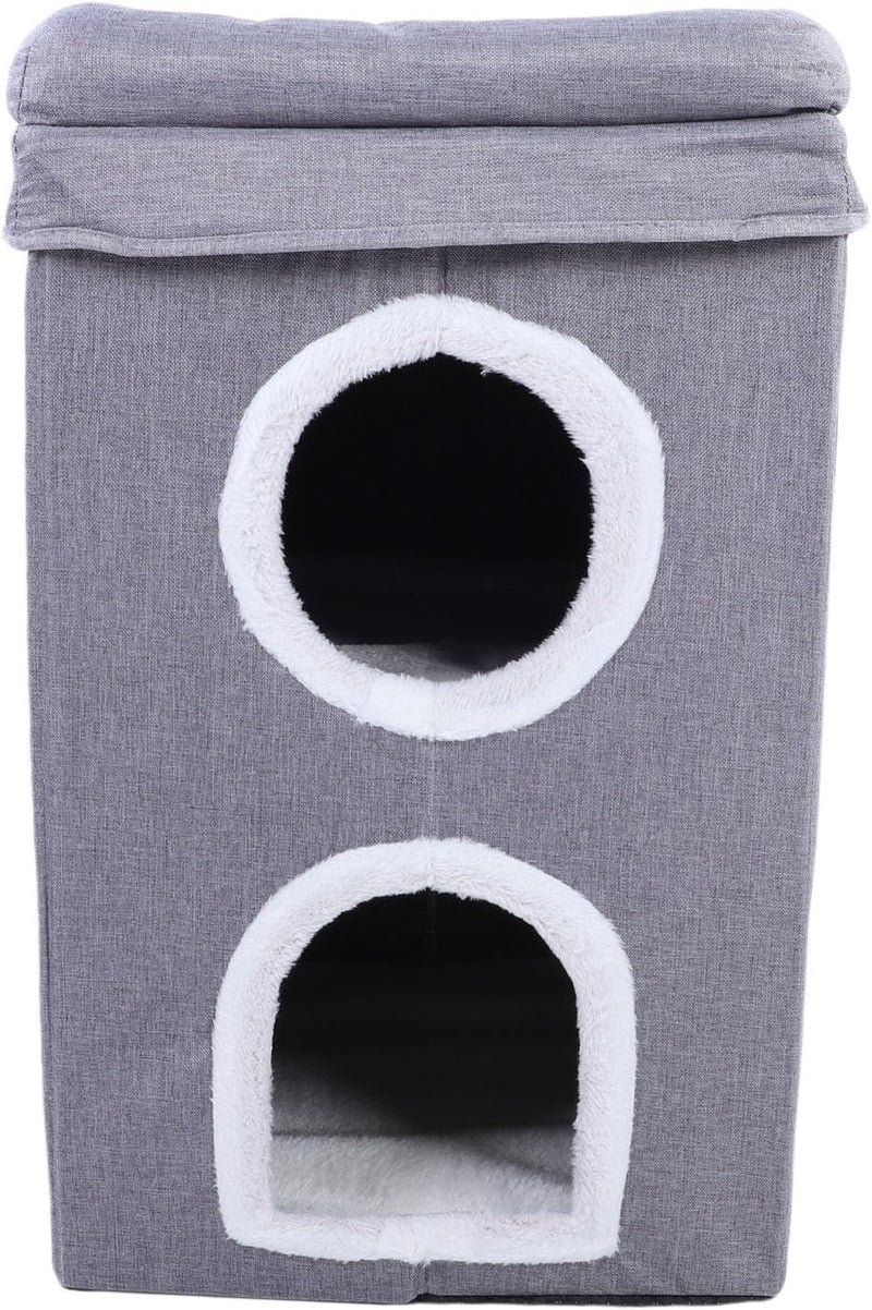 Cat House for Indoor Cats, 3-Storey Kitten Condo with Sisal Scratching Board, Foldable AllSeason Covered Cave Bed for Multi Small Pets, 15.7x15.7x24.4 Inches, Sturdy Structure - Image 1