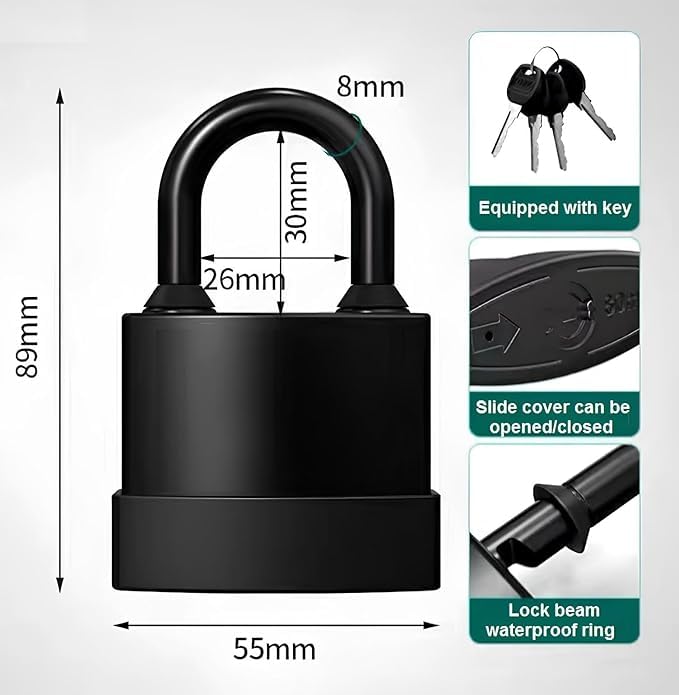 GNOLY GNOLY Waterproof Padlock AntiTheft Outdoor Lock Heavy Duty Short Shackle Padlock 45mm55mm Outdoor Security Lock with Keys 1Pcs 55mm with 4 Keys  - Image 2