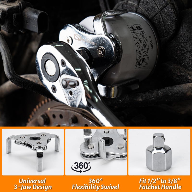 MateAuto Oil Filter Wrench Set, 8 Piece Adjustable Oil Filter Wrenches 2-3/4" to 5-1/4", 9" & 12" Universal Oil Filter Removal Tool with 1/2" to 3/8" Adapter, Organized in Storage Case (8-Piece Set) - Image 5