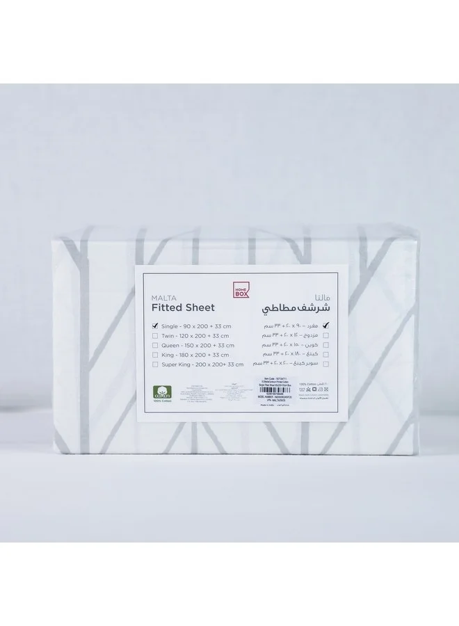Home Box Malta Centrum Printed Cotton Twin Fitted Sheet 200 x 33 x 120 cm