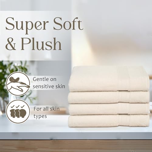 Ambra Linens 500 GSM Highly Absorbent Towel 100% Cotton, Soft and Plush, All Seasons Use, Large, Everyday Use, Durable (4 Pcs - Bath Towels, Cream) - Image 3