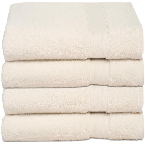 Ambra Linens 500 GSM Highly Absorbent Towel 100% Cotton, Soft and Plush, All Seasons Use, Large, Everyday Use, Durable (4 Pcs - Bath Towels, Cream) - Image 1