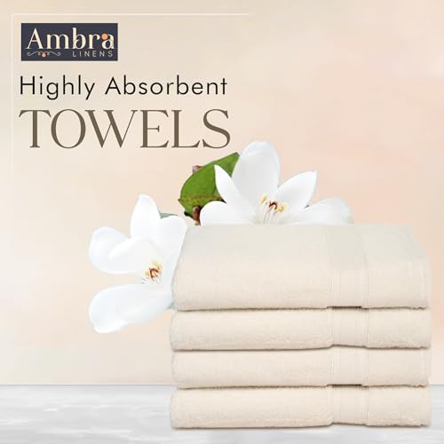 Ambra Linens 500 GSM Highly Absorbent Towel 100% Cotton, Soft and Plush, All Seasons Use, Large, Everyday Use, Durable (4 Pcs - Bath Towels, Cream) - Image 2