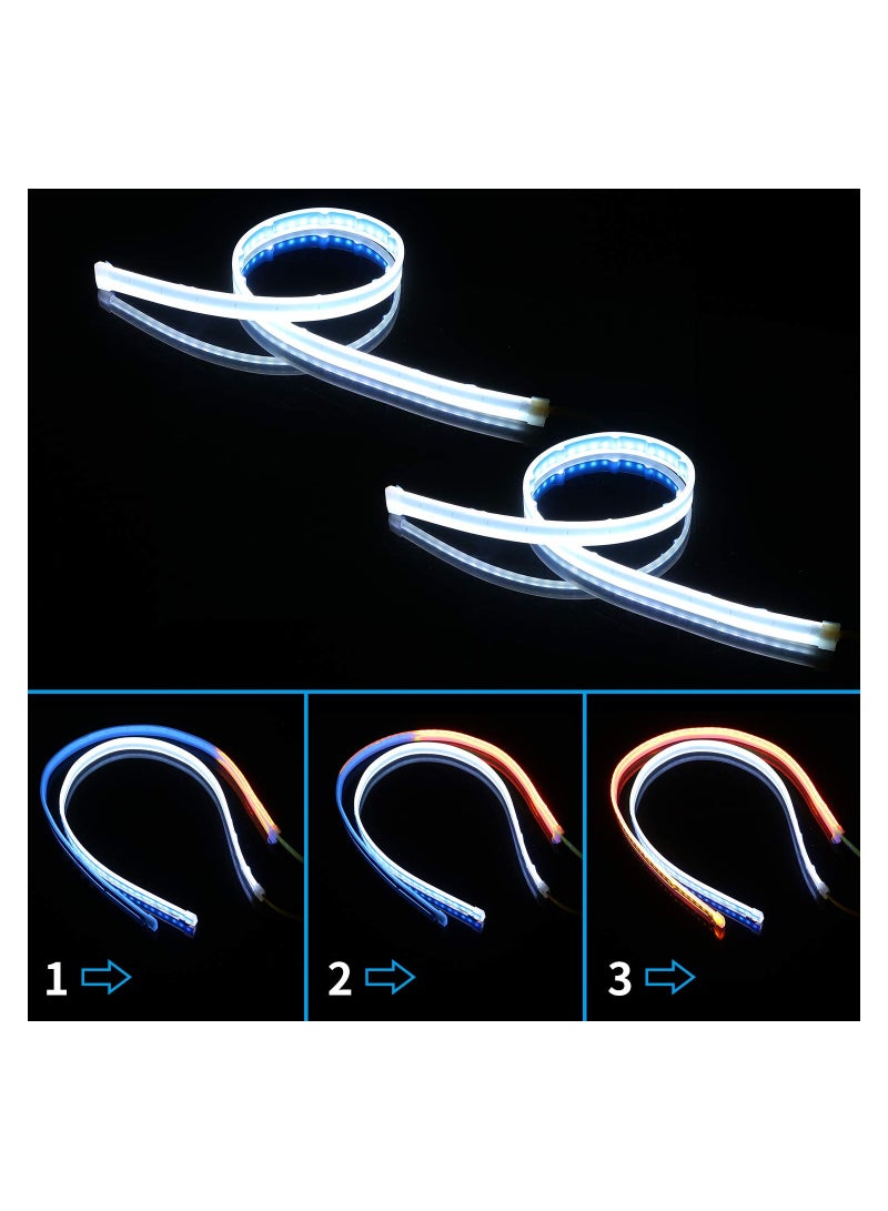 SYOSI 2 Pcs Flexible Car Led Light Strip, Dual Color 24 Inches DRL LED Headlight Surface Strip Tube Light Daytime Running White & Amber Waterproof Switchback Sequential Lamp Turn Signal Light - Image 5