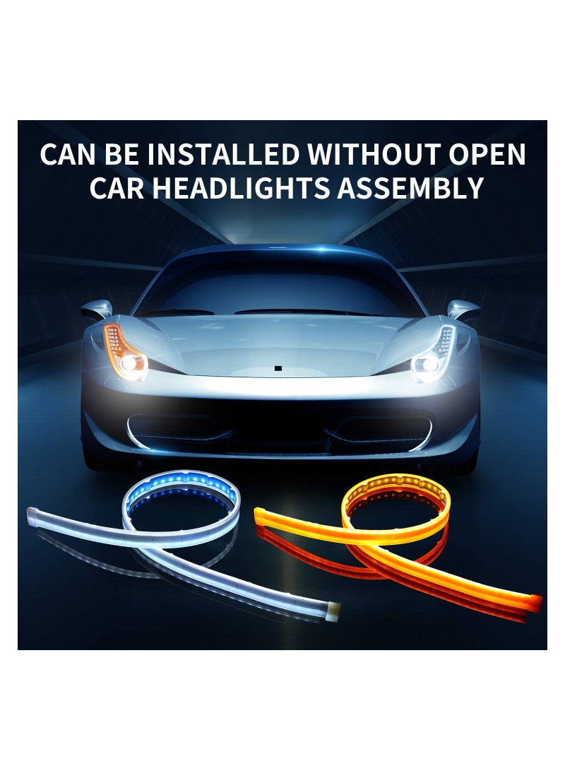 SYOSI 2 Pcs Flexible Car Led Light Strip, Dual Color 24 Inches DRL LED Headlight Surface Strip Tube Light Daytime Running White & Amber Waterproof Switchback Sequential Lamp Turn Signal Light - Image 2