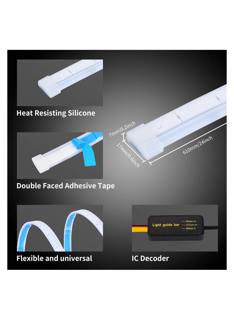SYOSI 2 Pcs Flexible Car Led Light Strip, Dual Color 24 Inches DRL LED Headlight Surface Strip Tube Light Daytime Running White & Amber Waterproof Switchback Sequential Lamp Turn Signal Light - Image 3