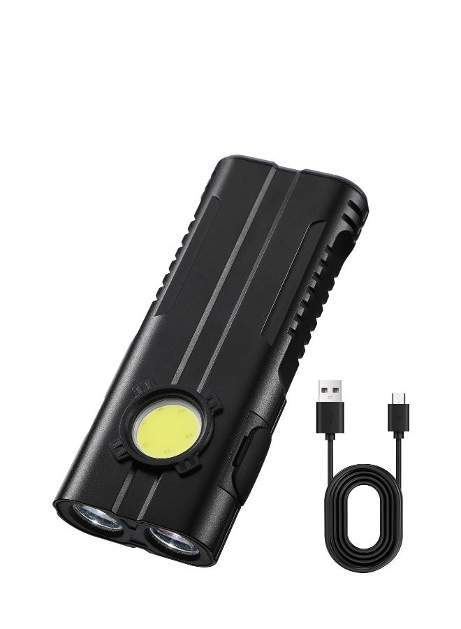 Small Powerful Torch LED, Super Bright 1000LM LED Keychain Flashlight, Rechargeable 300 Meters IPX4 Small Powerful Pocket Torch, with 7 Light Modes  Magnetic Tail, for Camping and Emergency Use