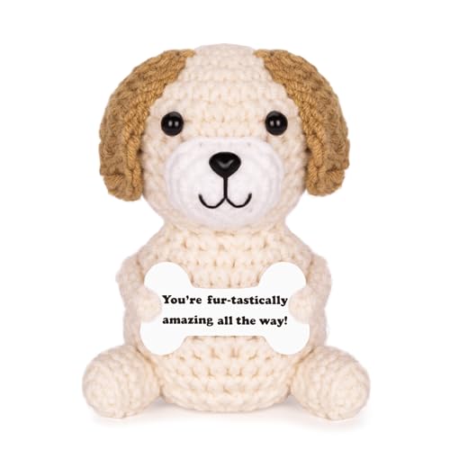 HOMQYTE Positive Crochet Animals with Affirmation Card Handmade Crochet Labrador Plush Doll for Women Dog Lovers Gifts Labrador - Image 1