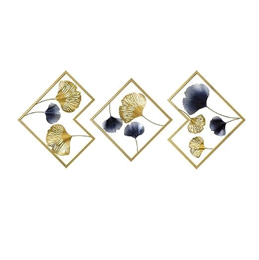 DeWoGift Multicolor Ginkgo Leaf Geometrical Metal Wall Art Set of 3 | Modern Wall Sculpture for Living Room Bedroom Office Hallway or Restaurant | Designer Handcrafted Wall Décor for Home Interiors - Image 5