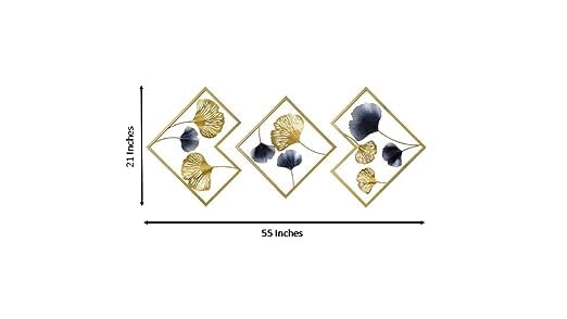 DeWoGift Multicolor Ginkgo Leaf Geometrical Metal Wall Art Set of 3 | Modern Wall Sculpture for Living Room Bedroom Office Hallway or Restaurant | Designer Handcrafted Wall Décor for Home Interiors - Image 4