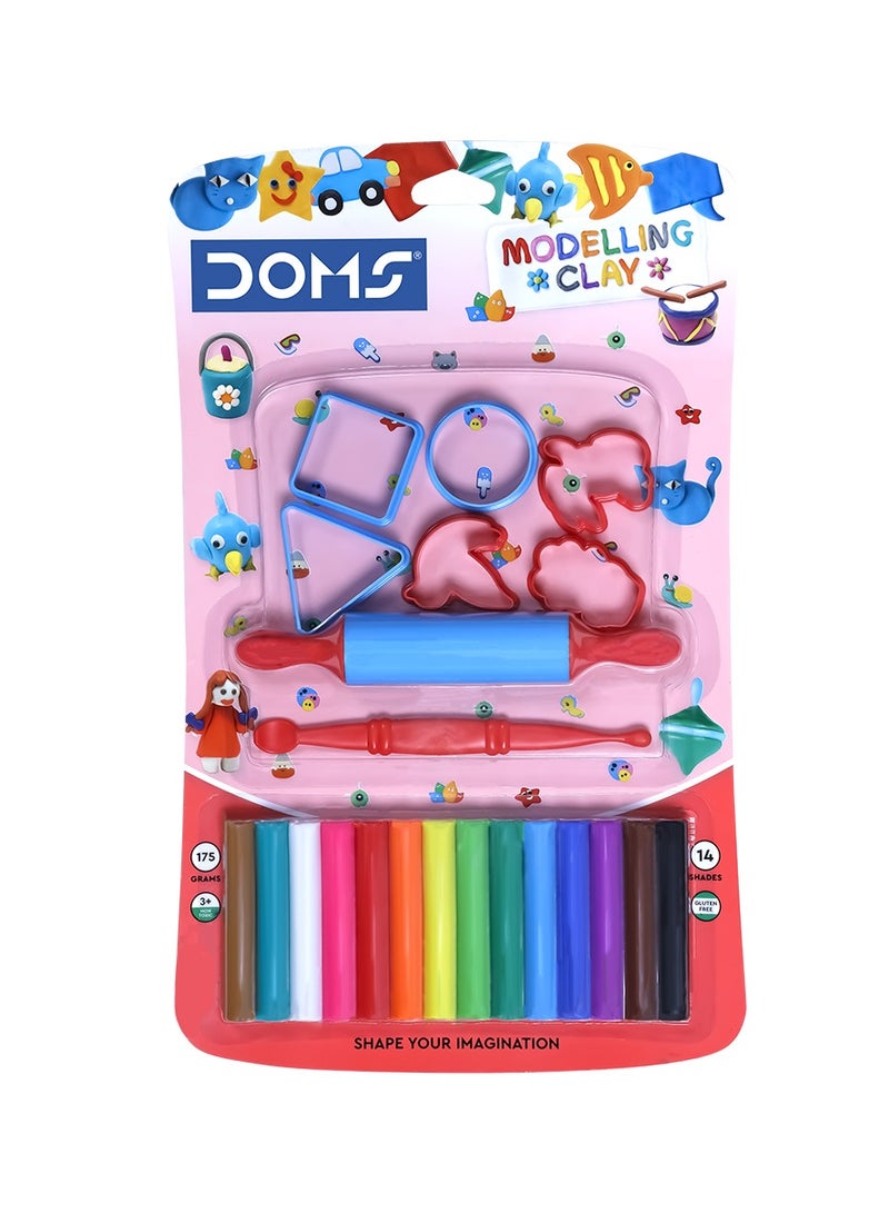 DOMS Modeling Clay Set with 14 Shades, 6 Shapes, 1 Spatula and 1 Rolling Tool