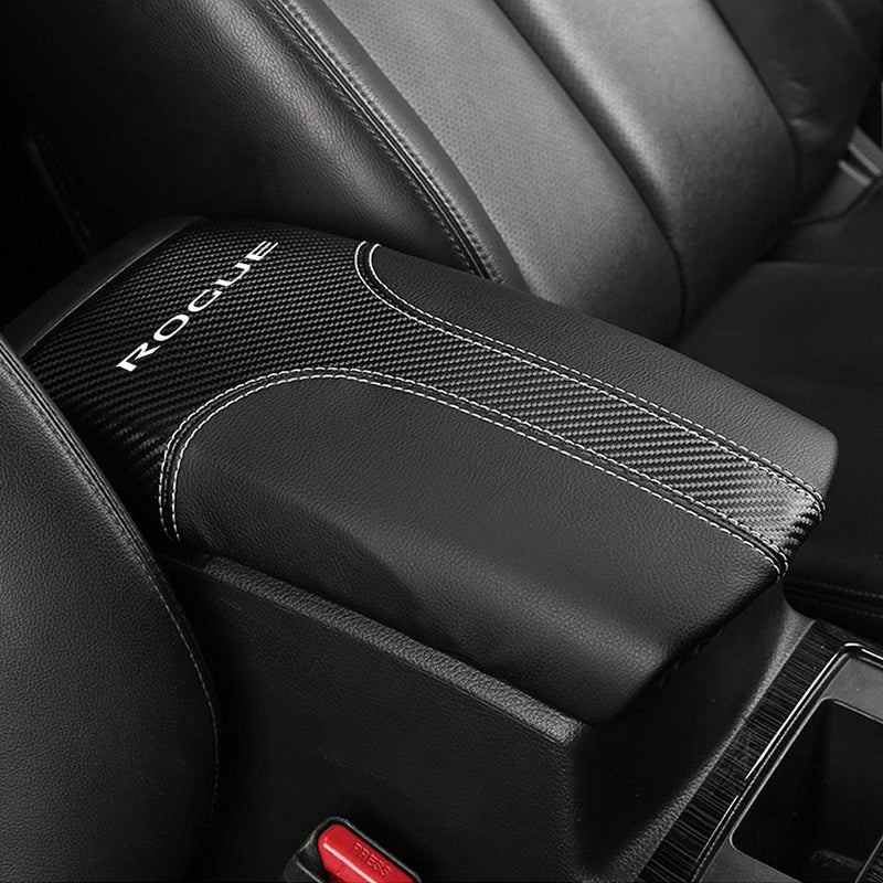 XITER Car Armrest Cover Saver, 1 Pc Center Console Leather Pad Fit for Nissan Rogue 2014-2020, Central Console Armrest Box Protector Interior Accessories (Carbon fiber+Black)