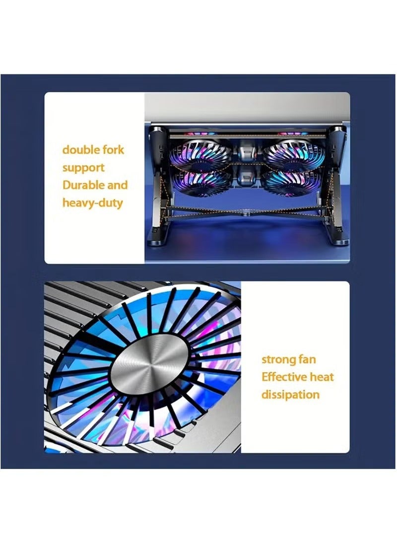 Aluminum Laptop Cooling Pad LED Gaming Laptop Coolers Quiet Cooling Fan Folding Bracket for Laptop Height - Image 3