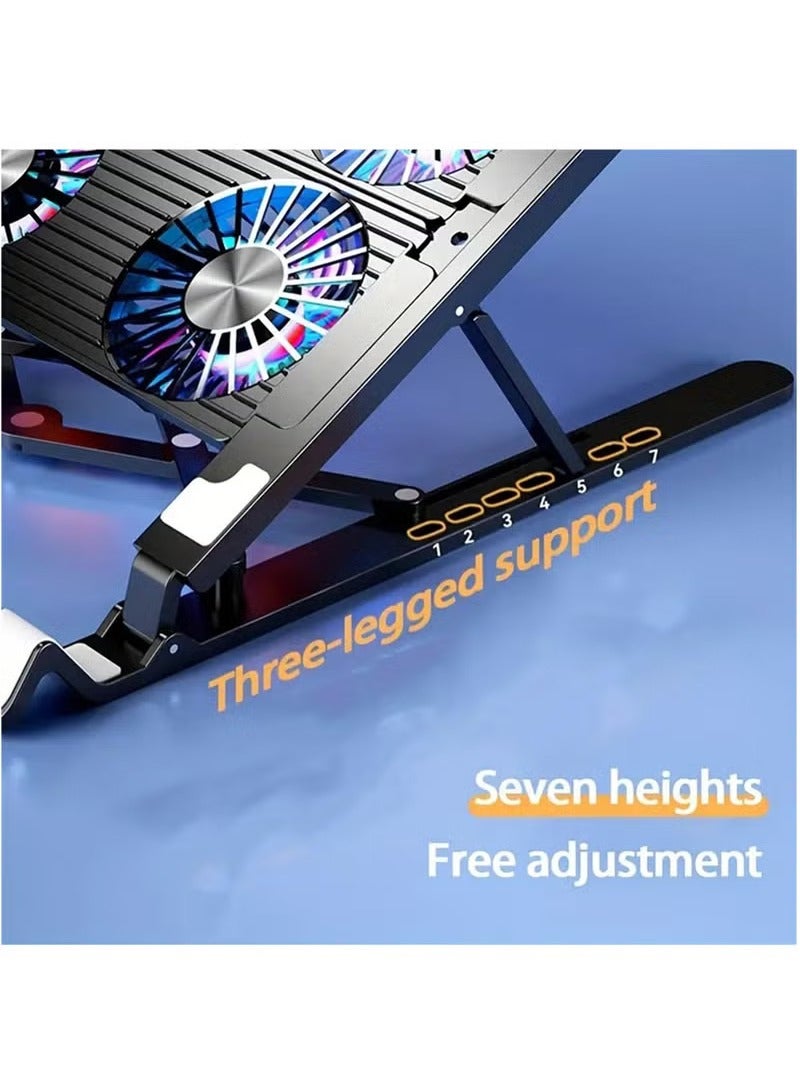 Aluminum Laptop Cooling Pad LED Gaming Laptop Coolers Quiet Cooling Fan Folding Bracket for Laptop Height - Image 2