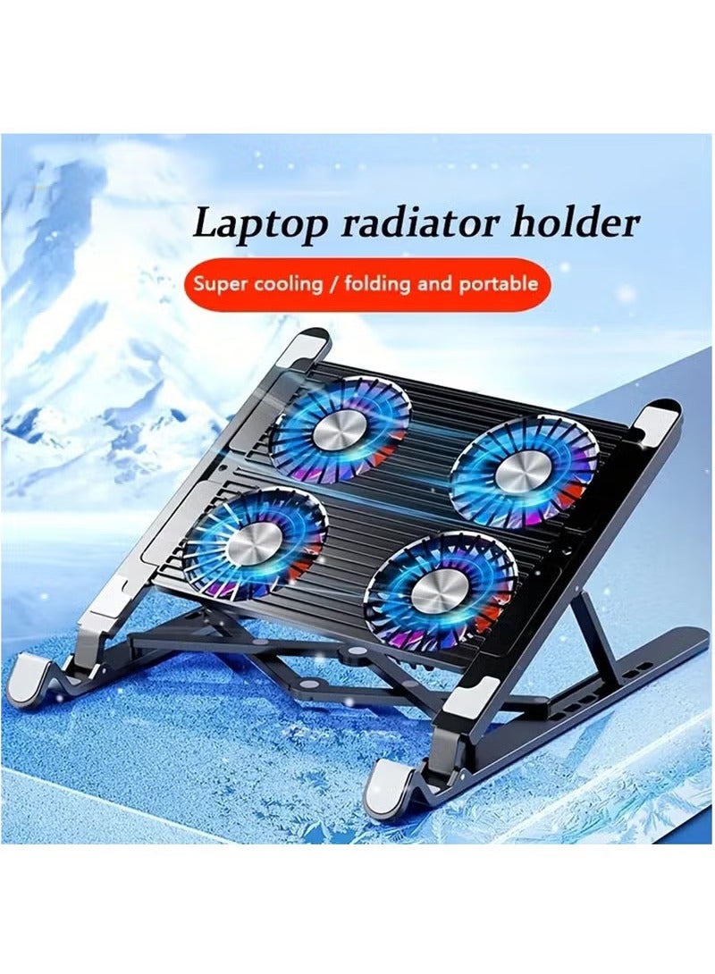 Aluminum Laptop Cooling Pad LED Gaming Laptop Coolers Quiet Cooling Fan Folding Bracket for Laptop Height - Image 1