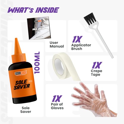 SNEAKARE 100ml Shoe Cleaner & Yellow Stain Remover for Shoes - Sneakers Sole Saver with Brush, Gloves & Tape - Clean Sneakers Sole, Dirty Shoes Cleaner - Image 4