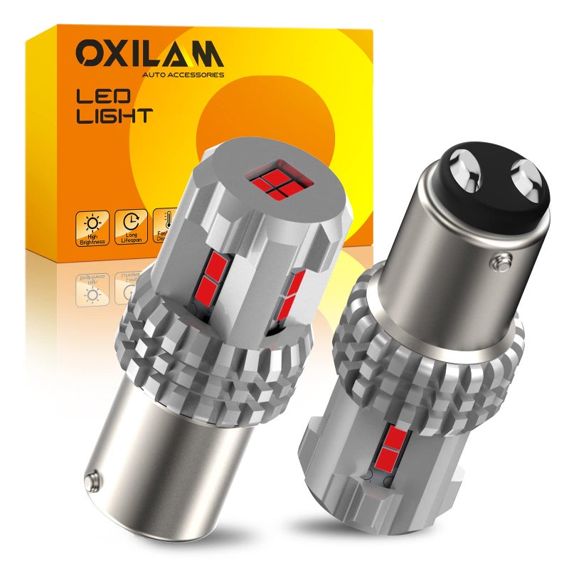 مصابيح LED OXILAM 1157 لفرامل السيارة 3000 لومن ساطعة للغاية 2057 7528 7507 BAY15D مصابيح LED 1157 لمصابيح الذيل ومصابيح الفرامل باللون الأحمر اللامع 2PCS