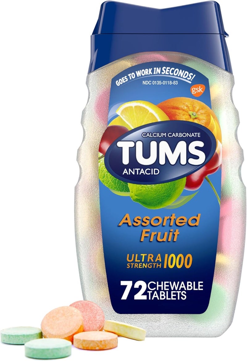 TUMS TUMS Ultra Strength Antacid Tablets for Chewable Heartburn Relief and Acid Indigestion Relief, Assorted Fruit - 72 Count 