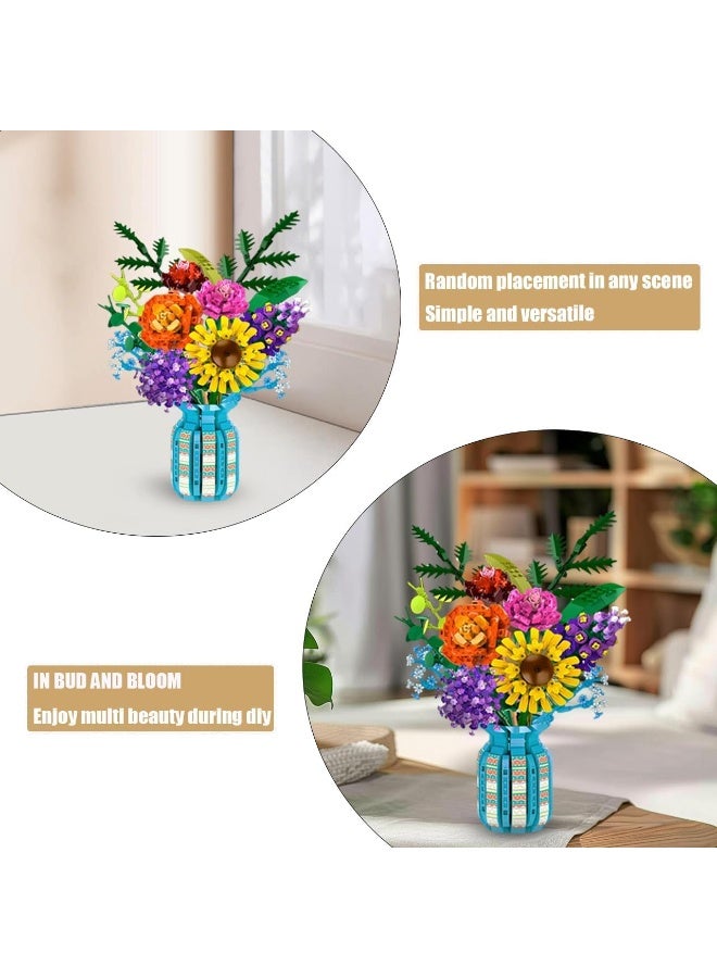 سيوسي Botanical Bouquet Building Set, 1853-Piece Floral Arrangement Kit with Vase, Realistic Rose and Sunflower DIY Model for Home and Office Decoration, Gift for Adults and Teens 15+ (Colorful) - Image 4