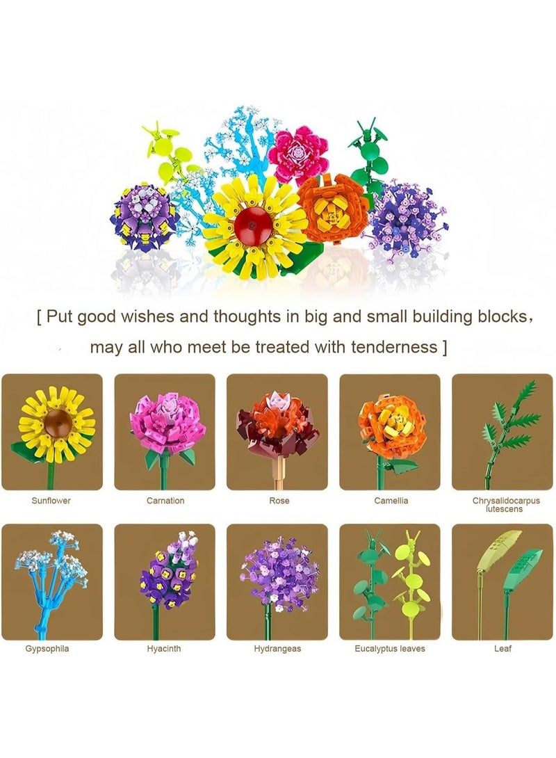 سيوسي Botanical Bouquet Building Set, 1853-Piece Floral Arrangement Kit with Vase, Realistic Rose and Sunflower DIY Model for Home and Office Decoration, Gift for Adults and Teens 15+ (Colorful) - Image 2