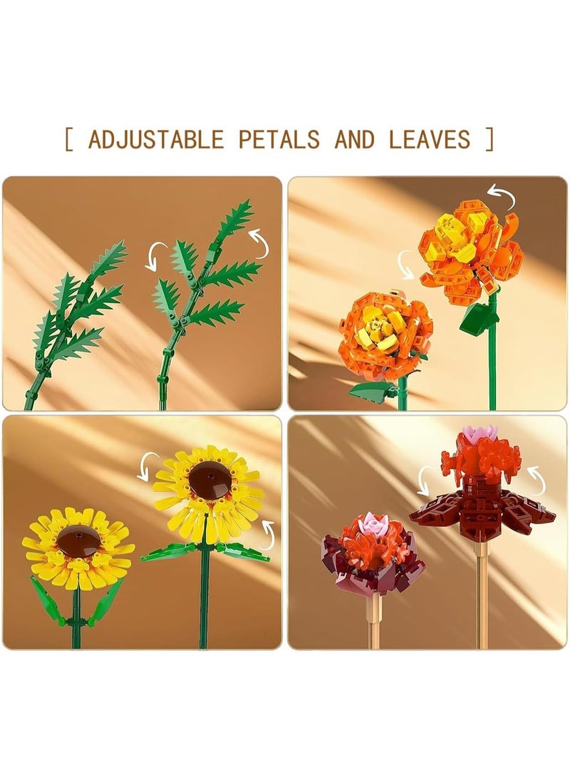 سيوسي Botanical Bouquet Building Set, 1853-Piece Floral Arrangement Kit with Vase, Realistic Rose and Sunflower DIY Model for Home and Office Decoration, Gift for Adults and Teens 15+ (Colorful) - Image 3