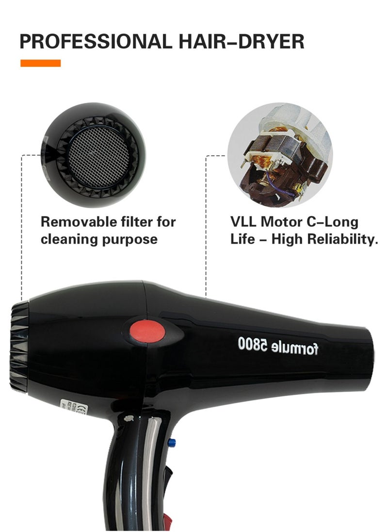 FORMULA Hair Dryer, 2500W Hair Blower, 4 Heat Settings, 2 Speed Slide Switch, Cool Shot Button, 2 Concentrator  - Image 3