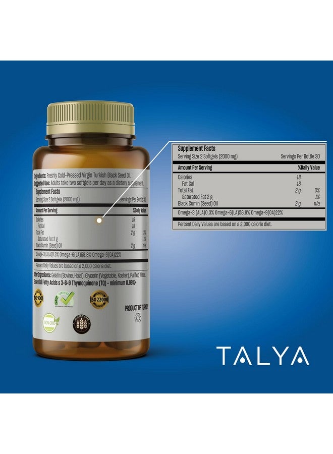 TALYA Black Seed Oil Softgel with High Thymoquinone - Immune Support - Digestive Health - Brain Function - Joint Mobility - Cold-Pressed from Non-GMO Turkish Black Cumin Nigella Sativa Seeds - Image 4