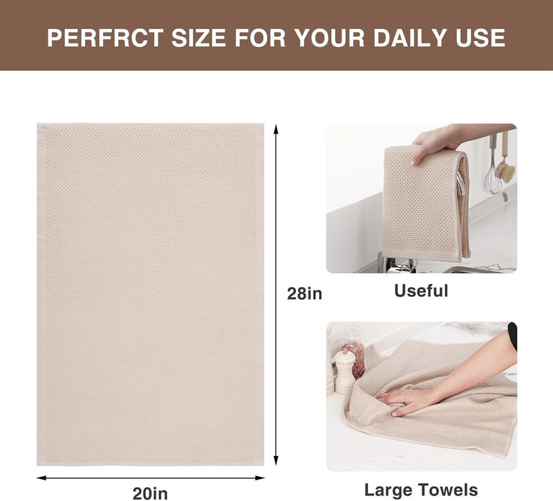 Homaxy 100% Cotton Oversized Waffle Weave Kitchen Dish Towels, Ultra Soft Absorbent Quick Drying Cleaning Towel, 20 x 28 Inches, 4-Pack, Beige - Image 3