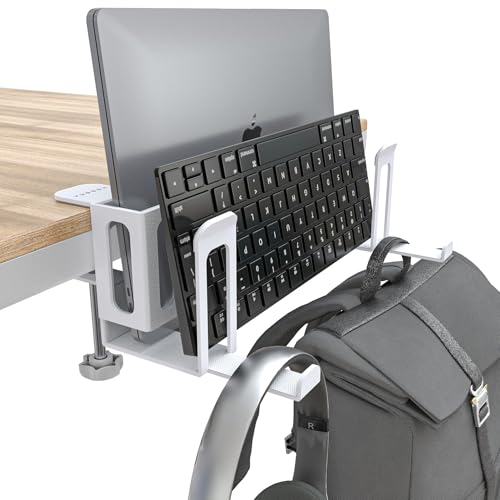 NODOCA 2-Slot Laptop Storage for Desk, Vertical Laptop Stand for Desk, MacBook Vertical Stand, with Headphone Holder, Desk Side Storage for MacBook/Surface/Samsung/HP/Dell[L, White] - Image 1